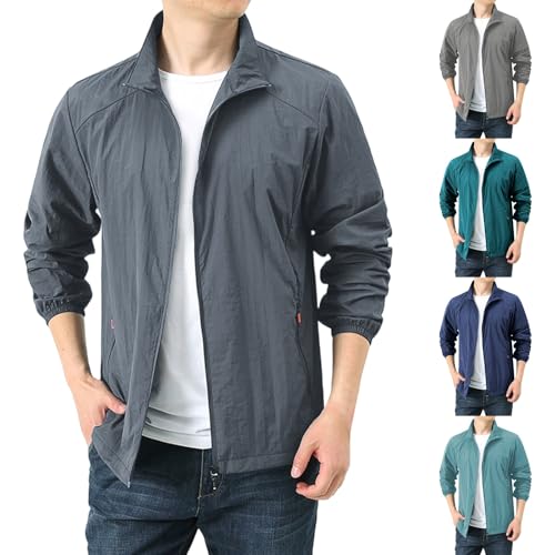 Generisch Sommerjacke Herren üBergangsjacke Outdoorjacke - Langarm ReißVerschluss üBergrößE Leicht Freizeitjacke DüNne Sportlich Allwetterjacke Winddicht Trainingsjacke Sonnenschutz Windjacke von Generisch