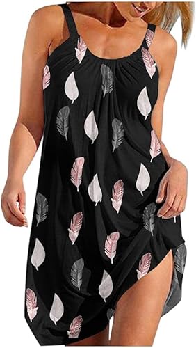 Generisch Sommerkleid Damen, Damen Knielang Ärmellos Sommer Kleider Sexy Elegant Kleid Vintage Boho Strandkleider Minikleid Teenager Mädchen Festlich Kleider Blumen Drucken Kleid Kurz Sommerkleid von Generisch