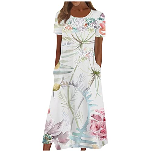 Generisch Sommerkleid Damen, Maxikleid Damen Sommer Boho Kleid Party Outfit Cocktailkleider Strandkleider Sommerkleid Damenkleid Langarm Cocktailkleider Größe 50 Freizeitkleid Damen Safari (5-Rosa,L) von Generisch