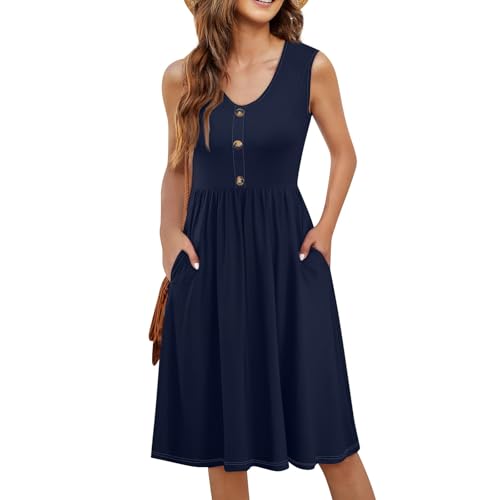 Generisch Sommerkleid Damen,Blumenkleid Damen Damenkleider Festlich Maxikleid Abendkleid Grün Curvy Kleider Hellblaues Kleid Shirtkleid Lang Outfit Komplett Vintage M Dark Blue 13 von Generisch