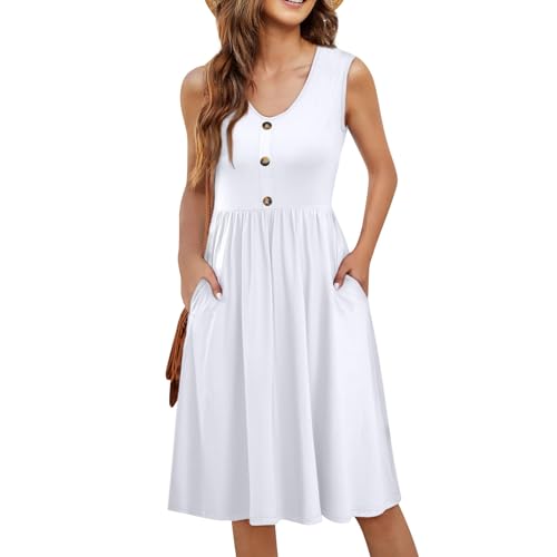 Generisch Sommerkleid Damen,Blumenkleid Damen Sommer Schicke Sommerkleider Leicht Und Luftig Baumwollkleid Tunika Sweatkleid Blusenkleid L White 12 von Generisch