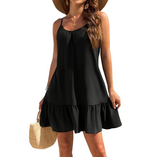 Generisch Sommerkleid Damen 2025 Kleider Elegant Abendkleid Trägerkleid Knielang Cocktailkleid Strampler Kleid Festliches Strandkleid Blau Weißes Trägerkleid Sommer Tüllkleider für Lang Strandkleider von Generisch
