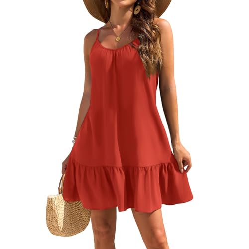 Generisch Sommerkleid Damen 2025 Trägerkleid Strandkleid Freizeitkleid Knielang Sexy Kleid Festliche Kleidung Schwarz Elegant Abendkleid Dunkelblau Jumpsuit Weiß Samtkleid Weinrotes Rüschenkleid von Generisch