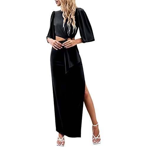 Generisch Sommerkleid Damen 48/50 Maxi Summer Dress for Women Sommerkleid midi Abendkleider Glitzer Spitze Sommerkleid Damen elegant kurz Sommerkleid weiß blau chiffonkleid Damen lang schwarz von Generisch