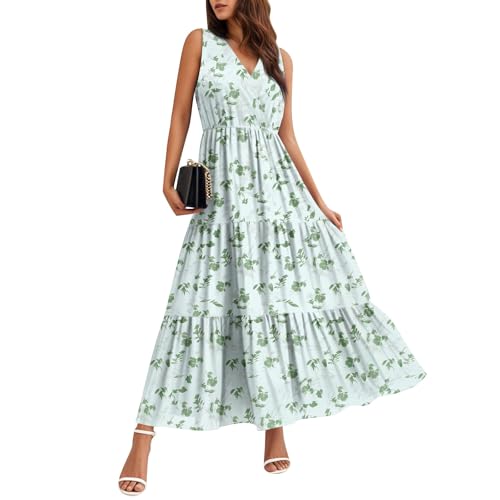 Generisch Sommerkleid Damen Abendkleid Lang Maxikleid Elegant Frühlingskleid Ärmelloses V-Ausschnitt Abiballkleider Kleid Strandkleid Sommer Abendkleider Große Größen mit Taschen Altrosa Luftige von Generisch
