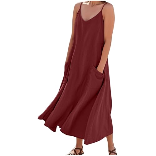 Generisch Sommerkleid Damen Abendkleid Lang Strandkleid Leicht Luftig Leinenkleider Elegant Abschlusskleid Sexy Ballkleider Cocktailkleid Boho Maxikleider Locker Freizeitkleid Heimkehr Partykleid von Generisch