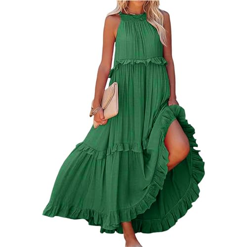 Generisch Sommerkleid Damen Boho Lang Maxikleid Neckholder Elegant Sommer Kleid Hochzeitsgast Partykleid High Waist Freizeitkleid von Generisch