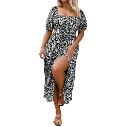 Generisch Sommerkleid Damen Elegant Freizeitkleid Strandkleid Kurzarm Lockeres Kleidung Sommer Kleider Damen Lang von Generisch