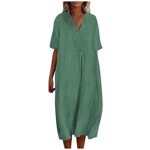 Generisch Sommerkleid Damen Elegant Midi Kleid Damen Sommer Halbarm Locker Damenkleider Lang V Ausschnitt Sommerkleider Damen Leicht Und Luftig Midikleid mit Ärmeln Tunika Kleid Casual Strandkleid von Generisch