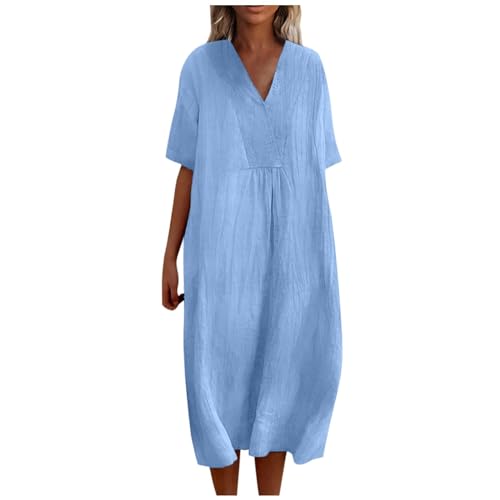 Generisch Sommerkleid Damen Elegant Midi Kleid Damen Sommer Halbarm Locker Damenkleider Lang V Ausschnitt Sommerkleider Damen Leicht Und Luftig Midikleid mit Ärmeln Tunika Kleid Casual Strandkleid von Generisch