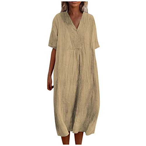 Generisch Sommerkleid Damen Elegant Midi Kleid Damen Sommer Halbarm Locker Damenkleider Lang V Ausschnitt Sommerkleider Damen Leicht Und Luftig Midikleid mit Ärmeln Tunika Kleid Casual Strandkleid von Generisch