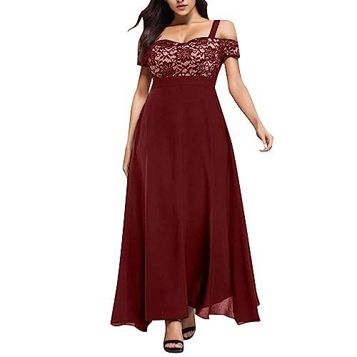 Generisch Sommerkleid Damen Kalte Schulter Spitze Maxi Abendkleid Kleid Pastell Damen (XXXXL) von Generisch
