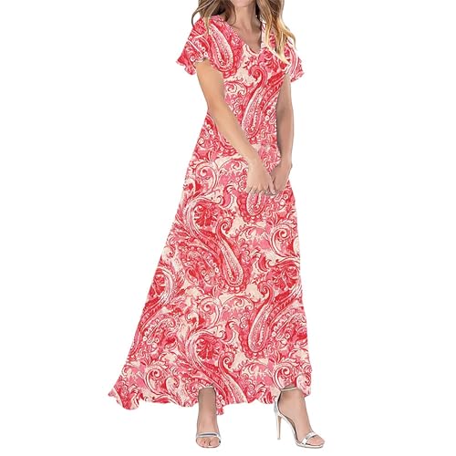 Generisch Sommerkleid Damen Lang, Kleider Damen Sommer Elegant Blumenkleid Maxikleid Casual Strandkleider Boho RüSchen Leichte Freizeitkleid Mode Wickelkleid Freizeit Abendkleid von Generisch