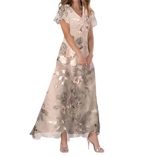 Generisch Sommerkleid Damen Lang, Kleider Damen Sommer Elegant Blumenkleid Maxikleid Casual Strandkleider Boho RüSchen Leichte Freizeitkleid Mode Wickelkleid Freizeit Abendkleid von Generisch