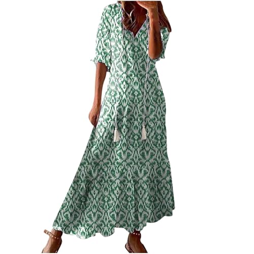Generisch Sommerkleid Damen Lang Elegant Strandkleider Große Größen Sommerkleider Leicht Und Luftig Hohe Taille Maxikleider Freizeit Abiballkleider Tunika,Grün,XL Generisch Sommerkleid Damen Lang Elegant Strandkleider Große Größen Sommerkleider Leicht Und Luftig Hohe Taille Maxikleider Freizeit Abiballkleider Tunika,Grün,XL von Generisch