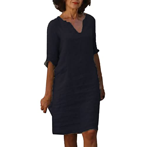 Generisch Sommerkleid Damen Leinenkleid Knielang Kurzarm V-Ausschnitt Freizeitkleid Große Größen Sommer Beach Strandkleid Leicht und Luftig Langes Kleid Elegante Summer Dress mit Taschen Generisch Sommerkleid Damen Leinenkleid Knielang Kurzarm V-Ausschnitt Freizeitkleid Große Größen Sommer Beach Strandkleid Leicht und Luftig Langes Kleid Elegante Summer Dress mit Taschen von Generisch