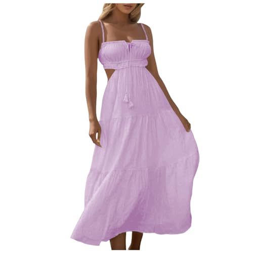 Generisch Sommerkleid Damen V Ausschnitt Floral Spitze Trägerkleid - Quasten Spaghetti Strandkleid Party Boho Beach Freizeitkleid ÄRmellos Maxikleid Partykleid von Generisch