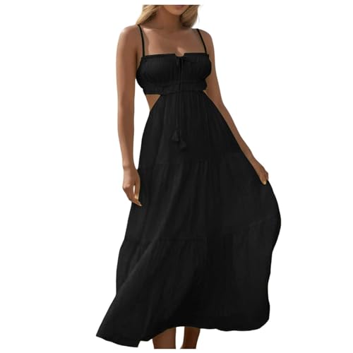 Generisch Sommerkleid Damen V Ausschnitt Floral Spitze Trägerkleid - Quasten Spaghetti Strandkleid Party Boho Beach Freizeitkleid ÄRmellos Maxikleid Partykleid von Generisch