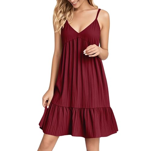 Generisch Sommerkleid für Damen Sommerkleider Ärmellos Blusenkleid Elegant Freizeitkleid Einfarbige Leicht und Luftig Oberteil Strandkleid Frauen Festkleider Shirtkleid Baumwolle Cocktailkleid von Generisch