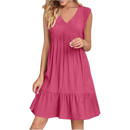 Generisch Sommerkleid für Damen Sommerkleider Ärmellos Blusenkleid Elegant Freizeitkleid Einfarbige Leicht und Luftig Oberteil Strandkleid Frauen Festkleider Shirtkleid Baumwolle Cocktailkleid von Generisch