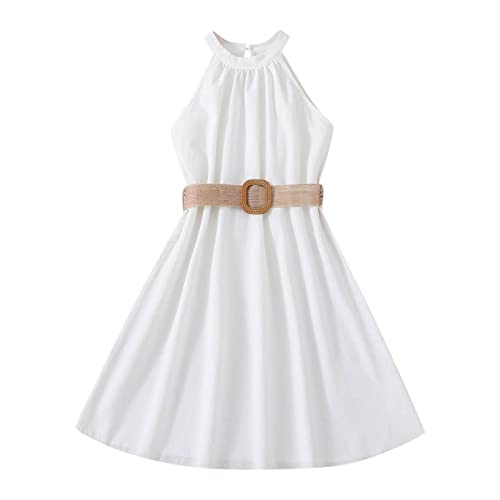 Generisch Sommerkleid für Mädchen,Einfarbig Kinder Freizeitkleid Sommer Kleid mit Taschen rmellos Rundhals Kids Trägerkleid Flowy Hoch Niedrig Lang Partykleid 4-12 Jahre von Generisch