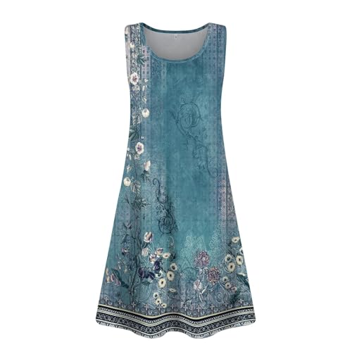 Generisch Sommerkleid kurz Sommerkleid Damen Knielang Elegant Ärmellose Kleider Leicht Luftig Strandkleider Tank Kleider Freizeitkleid Sommer Midikleid Sale Damen Bekleidung Herbst Himmelblau 3XL von Generisch