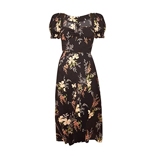 Generisch Sommerkleider Sale Kleid Damen Elegant Kleid mit Puffärmeln eckigem Ausschnitt hoher Taille mittellanges schlanke Taille schlankes Boho Sommer Outfits Damen Curvy von Generisch