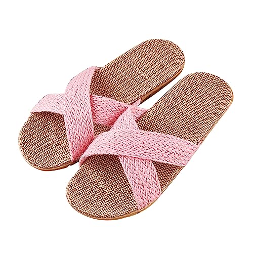 Generisch Sommerschuhe Damen Bequem Slipper - Bambus Hausschuhe Lenien Flachschuhe Espadrilles Sandaletten Leicht Sommerschuhe Boho Strandschuhe Rutschfest Badeschuhe Wide Fit Schlappen von Generisch