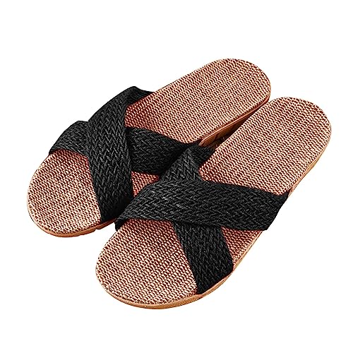 Generisch Sommerschuhe Damen Bequem Slipper - Bambus Hausschuhe Lenien Flachschuhe Espadrilles Sandaletten Leicht Sommerschuhe Boho Strandschuhe Rutschfest Badeschuhe Wide Fit Schlappen von Generisch