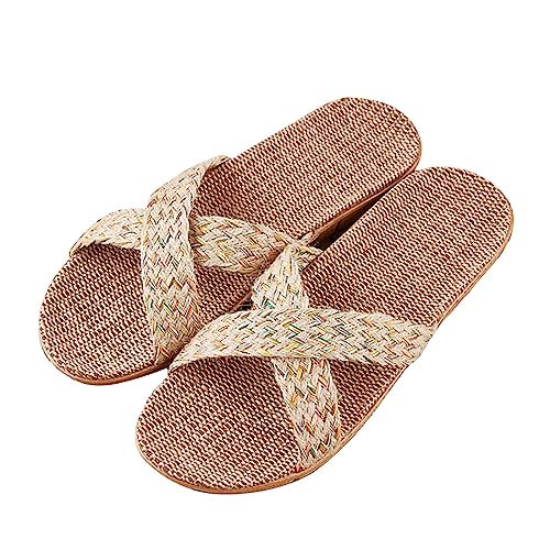 Generisch Sommerschuhe Damen Bequem Slipper - Bambus Hausschuhe Lenien Flachschuhe Espadrilles Sandaletten Leicht Sommerschuhe Boho Strandschuhe Rutschfest Badeschuhe Wide Fit Schlappen von Generisch