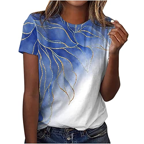 Generisch Sommershirts Damen Leicht Und Luftig, T-Shirt Kurzarmhemden Für Oberteile Rundhals Casual Locker Lässig Shirts (3XL, Blue) von Generisch