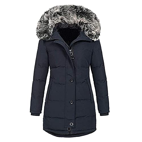 Generisch Sommerurlaub Must Have Winterjacke Damen Parka Winter Warm Übergangsjacke Lang Reißverschluss Mantel Fellkapuze Kapuzenjacke Outdoor Jacken Warmer Winterparka Steppmantel Black Friday Sale von Generisch