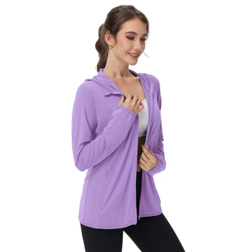 Generisch Sonnenschutz Zip Hoodie Sportjacke Damen mit Kapuze Leicht Fahrradjacke Frühlingsjacke Kapuzenjacke Sportweste Outdoor Jacke Activewear für Sweatshirt Baumwolle Trainingsjacke Wanderjacke von Generisch