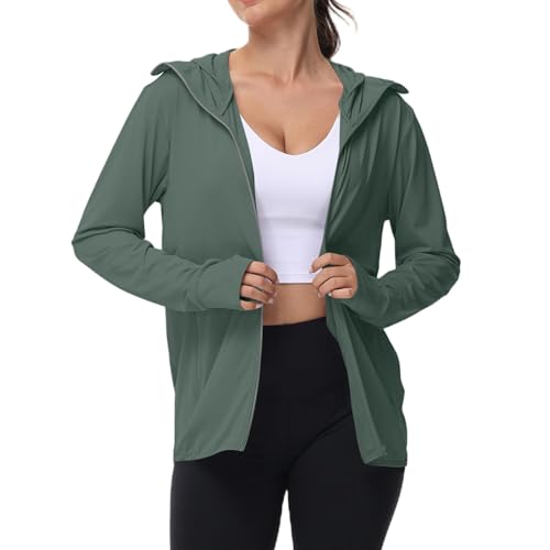 Generisch Sonnenschutz Zip Hoodie Trainingsjacke Damen Frühlingsjacke mit Kapuze Sommerjacke Sportweste Übergangsjacke Teenager Mädchen Laufjacke Langarm Sportshirt Strickjacke Sommer Softshelljacke von Generisch