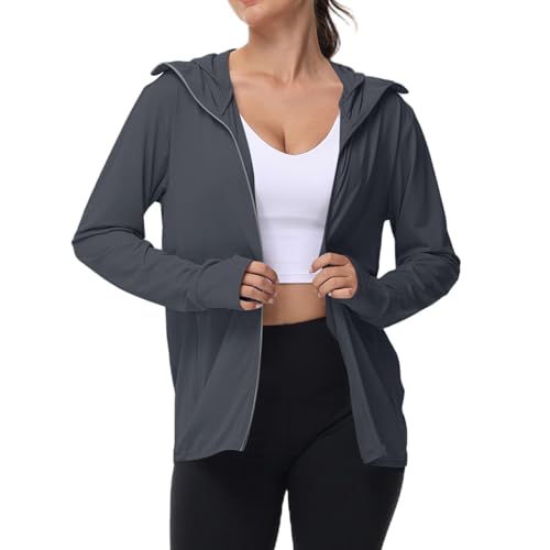 Generisch Sonnenschutz Zip Hoodie Trainingsjacke Damen Leicht Sommer Wanderjacke Frühlingsjacke Sweatjacke Ohne Kapuze Sweatshirt Baumwolle Wolljacke Fahrradjacke Kapuzenpullover Sommerjacke von Generisch