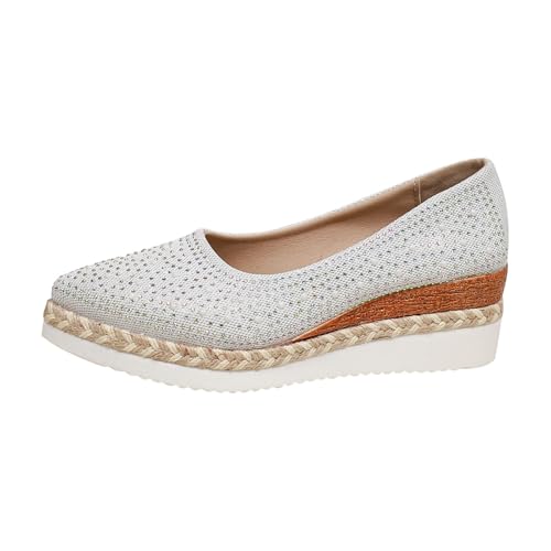Generisch Sparkly Espadrilles Damen Keilplateauschuhe Spitze Zehen -On Casual Wanderschuhe (Beige, 41) von Generisch