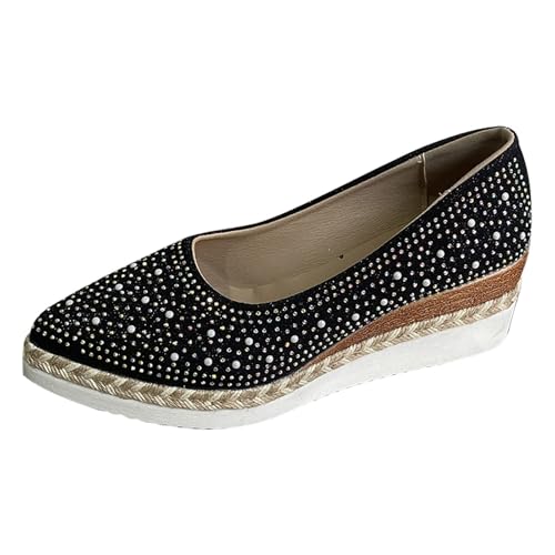 Generisch Sparkly Espadrilles Damen Keilplateauschuhe Spitze Zehen -On Casual Wanderschuhe (Black, 37) von Generisch