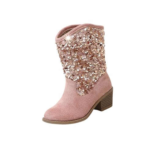 Generisch Sparkly Girls Cowboy Boots Dress Boot Pointed Toes Heel Mid Calf Zipper Birthday Toddler To Big Kid Schneestiefel 33 (Red, 29 Little Child) von Generisch