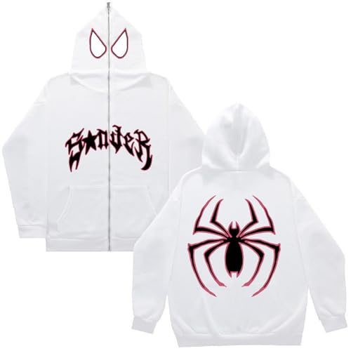 Generisch Spider Y2K Zip Up Hoodie, Grunge Clothes Aesthetic Y2K Top Hoodie Nofs Tlow Y2K Männer Anime Kleidung 2Yk Hose Hoodie Bape Jacke Shark Schwarz Man (D80, S) von Generisch