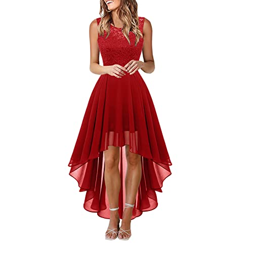 Generisch Spielzeug Damen-Spitzenkleid, Schleife, Gürtel, Elegantes, unregelmäßiges Kleid, ärmelloses Chiffonkleid, Brautjungfern-Cocktailpartykleid Jugendweihe Schuhe Mit Absatz von Generisch