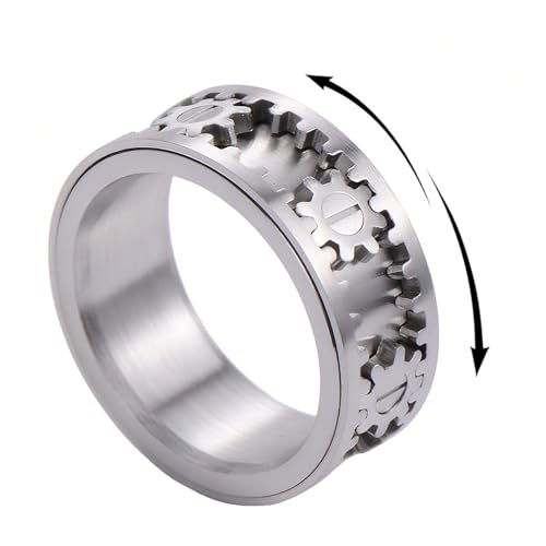 Generisch Spinner Ring Herren Fidget, Anti Stress Ringe Drehbar, Drehbar Ring mit Zahnrad Silber zur Zappel Angst Anti-Angst BüRostress Abbau Fidget Toys Erwachsene (8) von Generisch