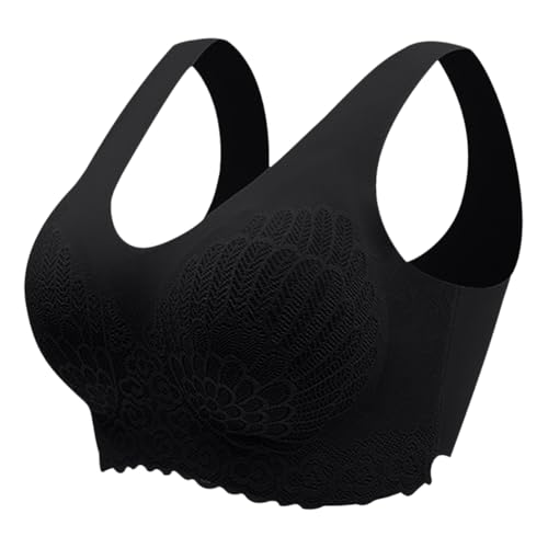 Generisch Sport BH Damen Komfort Spitze BHS Bustier Schlaf BH Push Up Nahtlos Bralette Gepolstert Bustier Große Brüste Starker Halt Schwarz L von Generisch