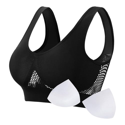 Generisch Sport BH Damen Komfort Spitze BHS Ohne Bügel Bustier Schlaf Seamless BH Push Up Nahtlos Bustier Große Brüste Starker Halt Baumwolle 07 Schwarz 4XL von Generisch