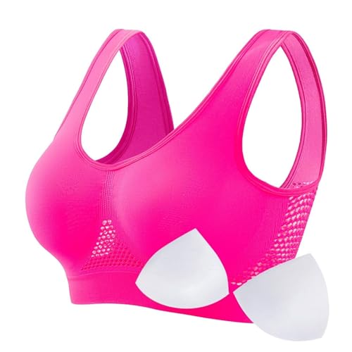 Generisch Sport BH Damen Komfort Spitze BHS Ohne Bügel Bustier Schlaf Seamless BH Push Up Nahtlos Bustier Große Brüste Starker Halt Baumwolle 12 Knalliges Pink XL von Generisch