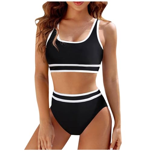 Generisch Sport Bikini Damen High Waist Bustier Bikini-Sets Racerback Swim Top Bikini Oberteil mit Triangel Swim Shorts Elegant Zweiteiliger Badeanzug Strandmode Swimsuit Sport Badeanzug für Damen von Generisch