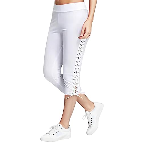 Generisch Sport Hosen Damen Gym Kurz Outdoorhose Baumwolle Leinenhose Sommer Kurze Bunt Jogginghose Elegant Freizeithose Mit Tasche Bequem Relaxhose Leicht Kurzgröße Hose Lockere (ZiA-White, XXXL) von Generisch