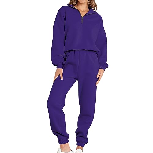 Generisch Sport Set Damen, Hausanzug Kuschelig Jogginganzug Damen Set Warm Sportanzug Freizeitanzug Elegant Sweatshirt + Lange Hose Trainingsanzug Sale Für Running, Yoga, Sport Set (XL, Purple) von Generisch