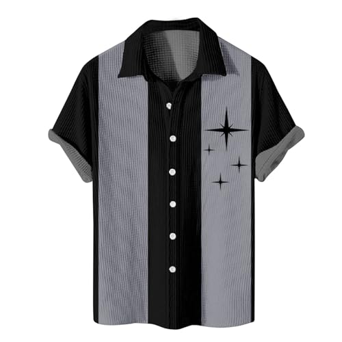 Generisch Sport Shirt Männer, Hemd Herren Kurzarm Shirts Sommer Button Down Regular Fit Hemden Für Männer Schwarz Leinenhemd Kariertes Sommerhemd Business Mann Grün Kurze (6XL, Gray) von Generisch