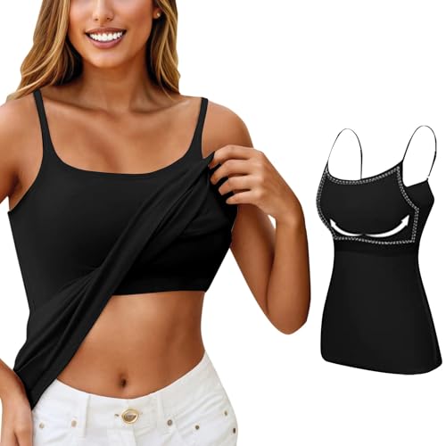 Generisch Sport Top mit Integriertem BH Damen Sport Tank Top Freizeit Built In Bra Basic Keine Unterwäscheringe Yoga Bottoming Underwear Hemdchen U-Ausschnitt Eingebauter Gepolstert Tops Sommer von Generisch