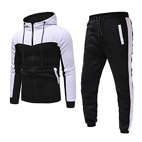 Generisch Sportanzug Herren, Y2K Jogginganzug 2 Teilig Herbst Leichte Trainingsanzug Tracksuit Jogging Set Mit Hoodie Und Hose Jogger Herren Hausanzug Fleece Langgröße Set (L, Weiß) von Generisch